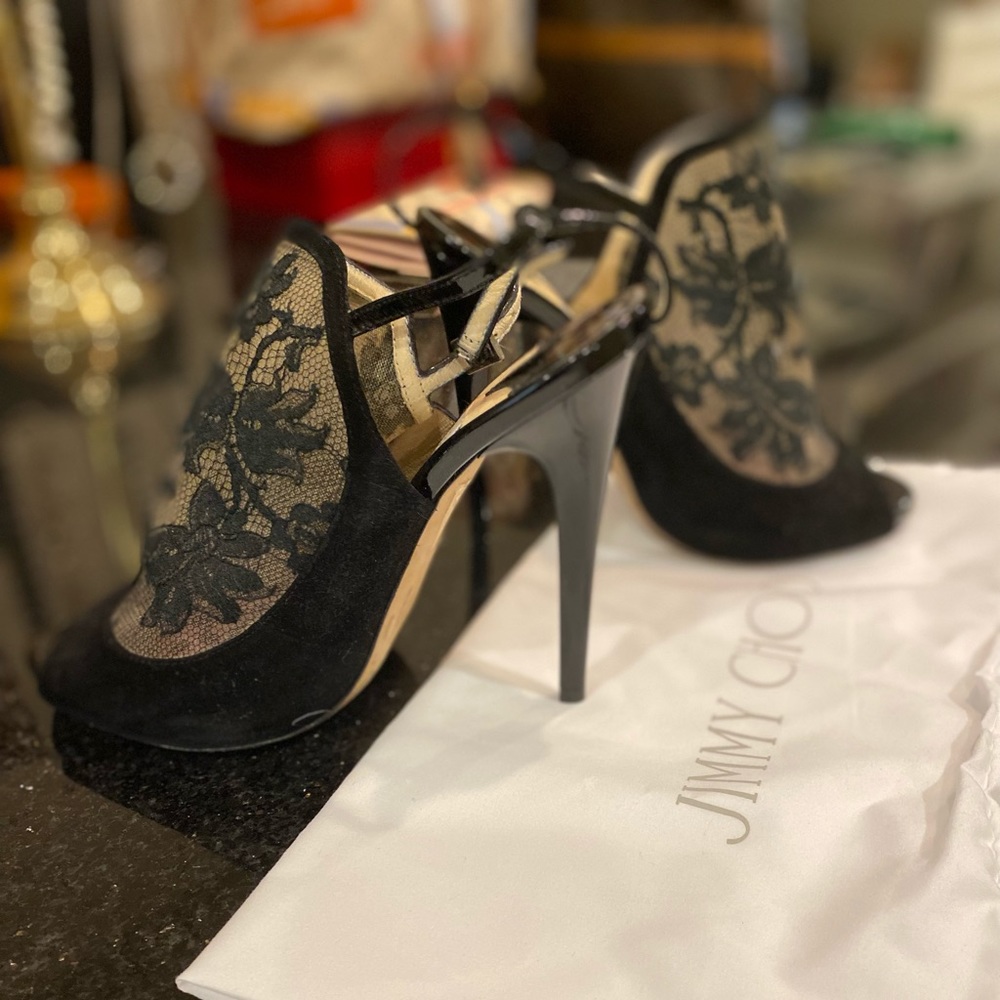 Black lace suede Jimmy Choo heels
